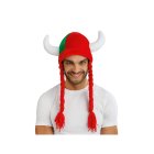 Fanhjälm Med Horn Och Flätor Röd/Grön
