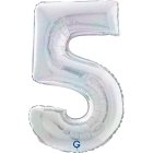 Folieballong Siffra 5 Holografisk Silver