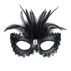 Venedigmask med fjädrar svart