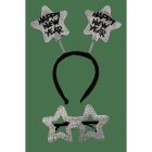 Happy New Year Hårband & Stjärnglasögon Silver