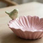 Porslin Blomskål Med Fågel Ljusrosa