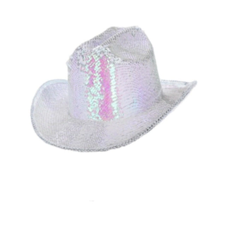 Paljett Cowboyhatt Iriserende Vit