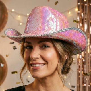 Paljett Cowboyhatt Iriserende Rosa
