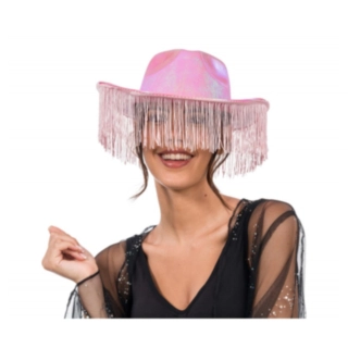 Glittrande Cowboyhatt Med Fransar Ljusrosa