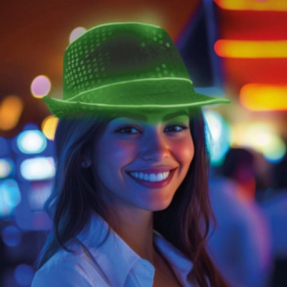 Paljett LED Fedora Grön