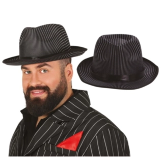 Randig Gangster Fedora Svart