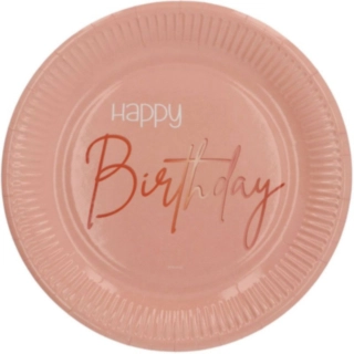 Papperstallrikar Rund Happy Birthday Lush Blush