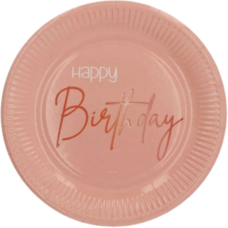 Papperstallrikar Rund Happy Birthday Lush Blush