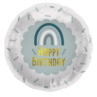Happy Birthday Folieballong Regnbåge Blå