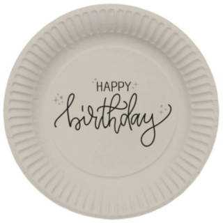 Happy Birthday Papperstallrikar Crème/Svart