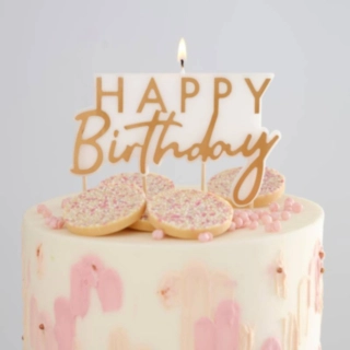 Happy Birthday Tårtljus Guld/Vit