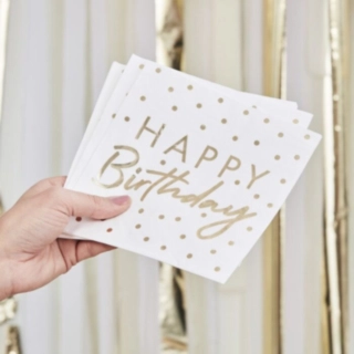 Prickiga Happy Birthday Servetter Guld
