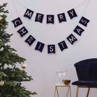 Merry Christmas Flaggirlang Marinblå