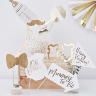 Babyshower Selfie Props Vit/Guld