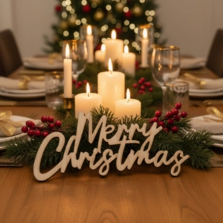 Merry Christmas Trä Bordsdekoration