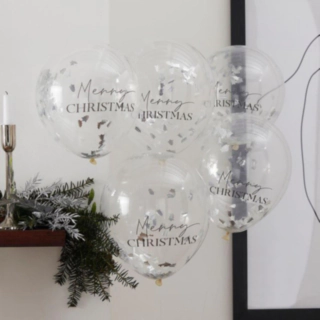 Merry Christmas Konfetti Ballonger Silver