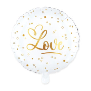 Love Rund Folieballong Guld/Vit