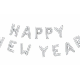 Happy New Year Folieballonger Silver