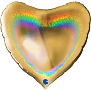 Hjärta Folieballong Holografisk Guld