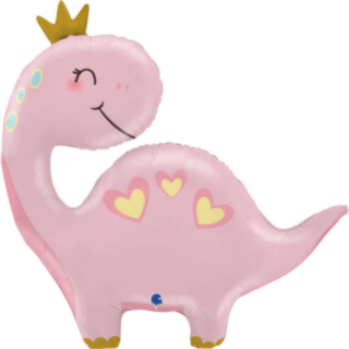 Dino Med Krona Folieballong Ljusrosa