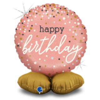 Happy Birthday Stående Folieballong Roséguld
