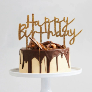 Happy Birthday Akryl Tårtdekoration Guld