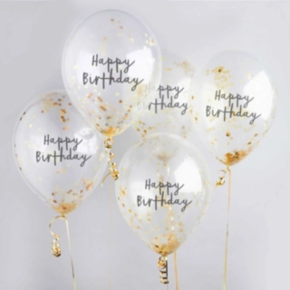 Happy Birthday Konfetti Ballonger Guld