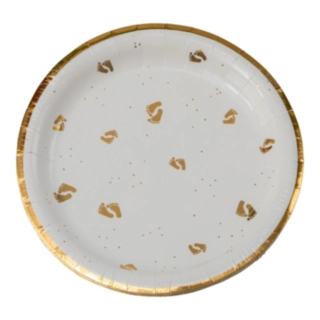 Papptallrikar Babyfötter Vit/Guld