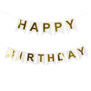 Happy Birthday Flaggirlang Guld/Vit