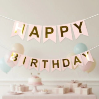 Happy Birthday Girlang Ljusrosa/Guld