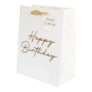 Happy Birthday Presentpåse Vit/Guld