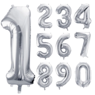 Stor Sifferballong Metallisk Silver