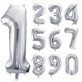 Stor Sifferballong Metallisk Silver