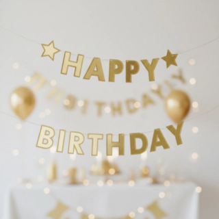 Happy Birthday Stjärna Girlang Guld