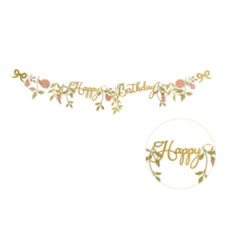 Blommig Happy Birthday Girlang Guld