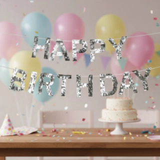 Happy Birthday Bokstavsgirlang Silver