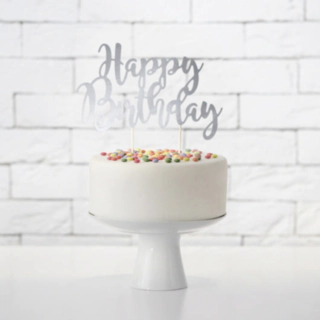 Happy Birthday Tårttopper Silver