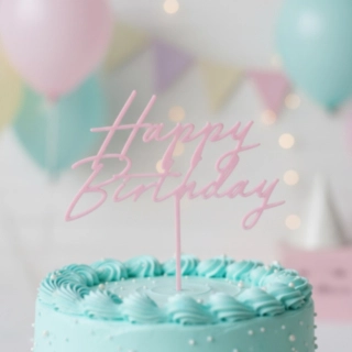 Happy Birthday Akryl Tårtdekoration Matt Rosa