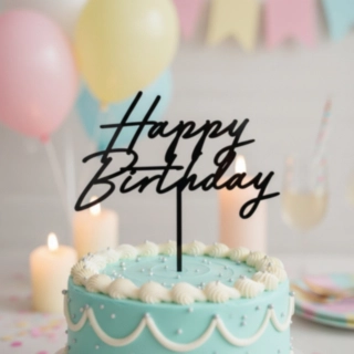 Happy Birthday Akryl Tårtdekoration Svart