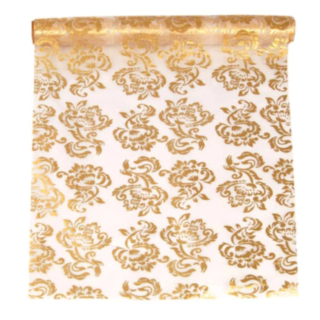Barockmönstrad Organza Tygrulle Guld/Silver