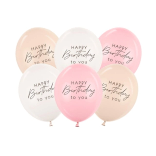 Happy Birthday Latexballonger Ljusrosa Mix
