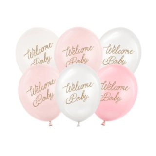 Welcome Baby Latexballonger Ljusrosa/Vit