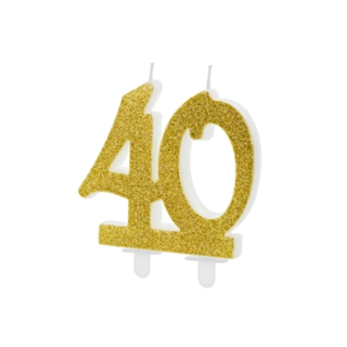40 År Glitter Tårtljus Guld