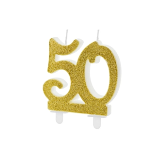 50 År Glitter Tårtljus Guld
