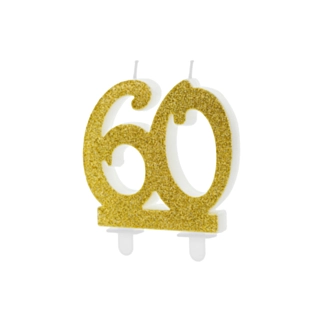 60 År Glitter Tårtljus Guld
