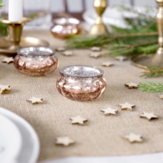 Rund Värmeljusstake Glas Roséguld