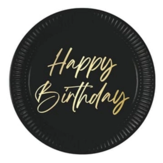 Happy Birthday Papperstallrikar Svart/Guld