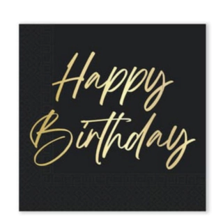 Happy Birthday Servetter Svart/Guld