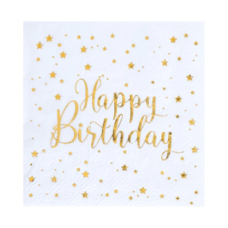 Servetter Happy Birthday Guld/Vit