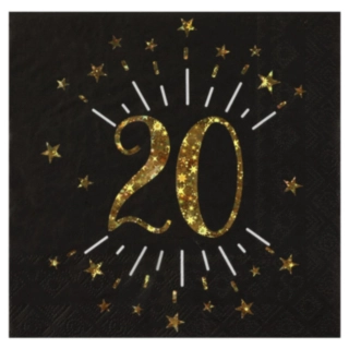 20 År Servetter Guld/Svart